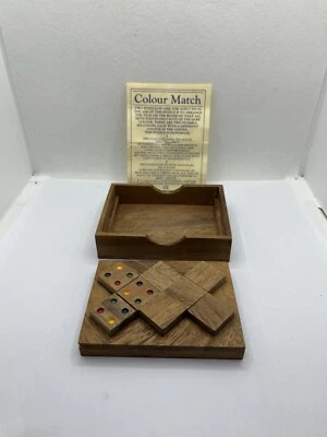 Wooden Colour Match Dominoes Puzzle Game In Wooden Box With Instructions - Image 1 of 4