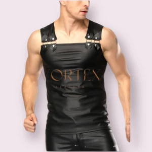 Mens Gay Leather Shirt With Sleeveless Made In Lambskin Leather Shirt Gay LGBT - Picture 1 of 5