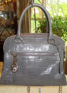 MICHAEL KORS Croc Embossed Leather Handbag GRAY Shoulder Doctor Satchel  EUC - Picture 1 of 12