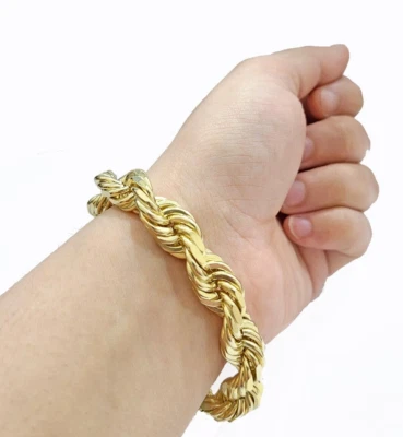 Brazalete de cuerda de oro amarillo de 10K real 10 mm 8,5 pulgadas bloqueo de langosta para hombre a la venta Foto 1 de 4