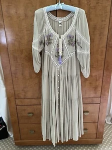 Imported Beige Gauze Beaded Maxi Dress - One Size - Picture 1 of 3