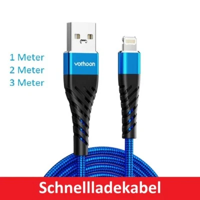 Ladekabel iPhone Datenkabel Nylon Schnell für 7 8 X 11 12 13 14 IOS 8-Pin 1-3m - Bild 1 von 4