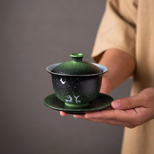 Moon Deer Ceramic Tea Bowl Come with Lid Green Gaiwan 120ml