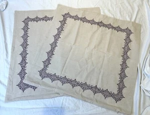 Jessica Simpson set of Euro pillow shams, natural linen with purple embroidery - Picture 1 of 5