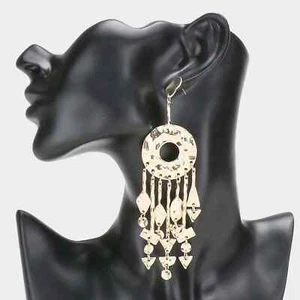 Pendientes colgantes de metal martillado dorado araña larga estilo atrapasueños joyería - Imagen 1 de 2