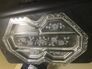 FOSTORIA Midnight Rose etched 5 part Relish Tray 13 1/4” X 9 1/4” - Picture 1 of 8