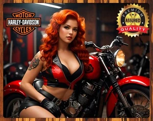 Harley Davidson - Redhead Biker - Rare - Metal Sign 11 x 14 - Picture 1 of 4
