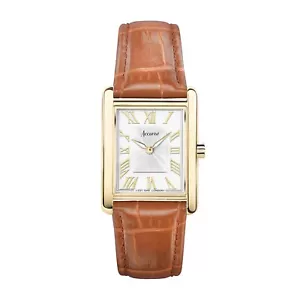 Orologio Accurist rettangolare in pelle oro e marrone nuovo prezzo consigliato £ 179 modello 71004 - Foto 1 di 9