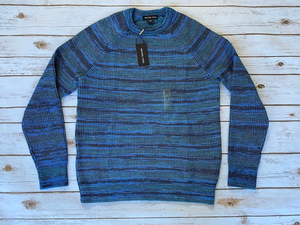 SUÉTER MICHAEL KORS SPACE DYE TEJIDO CUELLO REDONDO AZUL LAGUNA PARA HOMBRE GRANDE $198 Foto 1 de 2