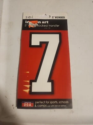 SEI White Flocked Transfer 5 inch Number 7 Iron-on Art 885525 Varsity Athlete - Image 1 of 3
