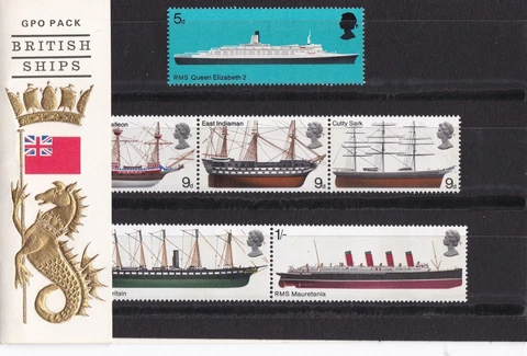 Great Britain GPO Pack British Ships 6 Stamps Unused NH Cover