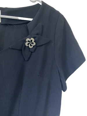 Vestido Negro Ann Kauffman Años 40 50 De Colección Estrás Flor Cóctel Fiesta Midi Foto 1 de 4