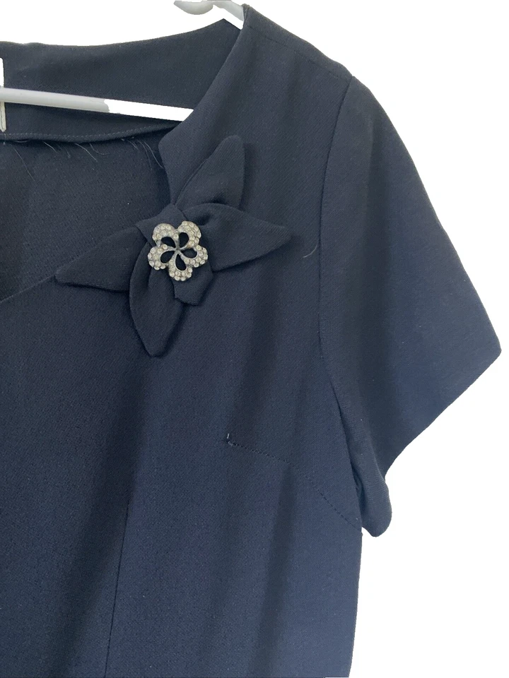 Vestido Negro Ann Kauffman Años 40 50 De Colección Estrás Flor Cóctel Fiesta Midi Foto 1 de 4