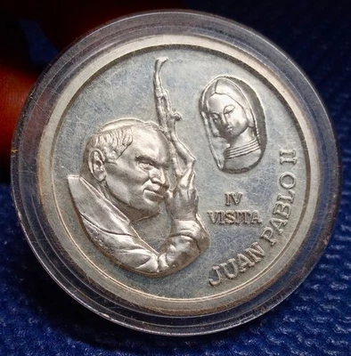 Mexico  1999 JUAN PABLO ll POPE  lV Visita  1 oz Silver Plata Pura medal Coin - Image 1 of 2