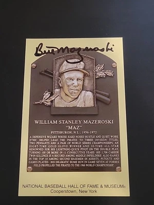 Bill Mazeroski signed HOF plaque postcard * JSA * - Image 1 of 2