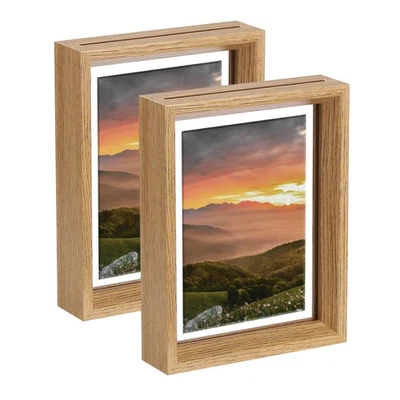 2Pcs Floating Frame, 7 x 5 Inch Wood Picture Frame, Wood Tone - Image 1 of 4