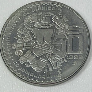 Mexico 50 Peso 1982 Coyolxauhqui Commemorative Coin Aztec Moon Goddess - Picture 1 of 9