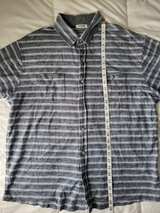 ROWM Button Up Shirt Mens XL Blue Tan Striped Short Sleeve Cotton Blend - Picture 1 of 8