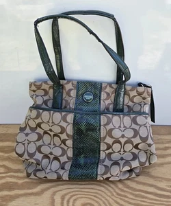 Coach Signature Monogram Green Python Stripe Satchel Bag Preowned Read - Picture 1 of 5