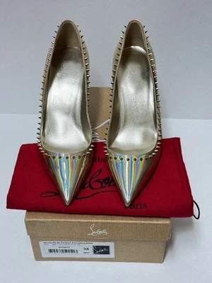 Christian Louboutin Anjalina 85mm Salto Patente Psíquico Dourado Tamanho UE 38 NOVO NA CAIXA - Imagem 1 de 4