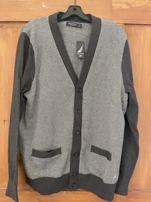 NWT Nautica Seaborne Ki Gray Grey Herringbone Cardigan Sweater L - Image 1 of 4