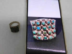 Früher Zuni Sterlingsilber Schlangenauge Cluster Türkis 5-reihig Vintage Ring Größe 8,5 - Bild 1 von 8