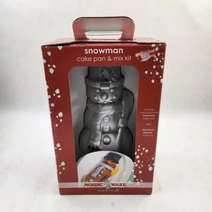 2012 NORDIC WARE Snowman Holiday Nonstick Cast Aluminum Cake Pan & Mix Kit NOS - Picture 1 of 8
