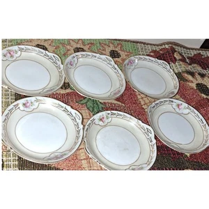 Vintage Nippon Hand Painted Serving 6 Dishes with Pink Roses ang Gold Trim - Bild 1 von 4