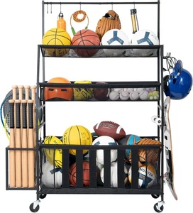 Garage Sports Equipment Organizer, Rolling Storage Cart, Garage Ball Storage - Picture 1 of 6
