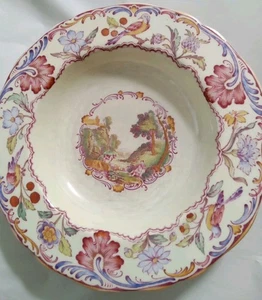 1929 Gobelin By Spode 8.5" Large Rim Soup Bowl Scalloped Yellow Trim # R 9641 - Picture 1 of 7