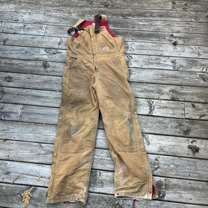Carhartt R38-BRN Bib Overalls Men's 36X34 Brown Quilt Lined Workwear Distressed - Picture 1 of 10