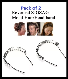 X2 ZIGZAG Black Metal Sports Hairband Headband Boys Girls Style Hair band Unisex - Picture 1 of 3