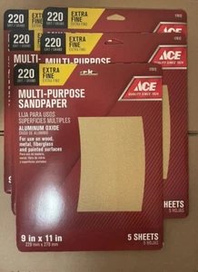 Fogli di carta vetrata 220 grana extra fine 9" x 11" di ACE 25 pezzi - Foto 1 di 2