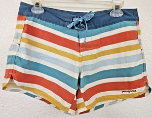 PATAGONIA Women's 6 Striped Swim Beach Board Shorts White Blue Orange Yellow   ! - Picture 1 of 6
