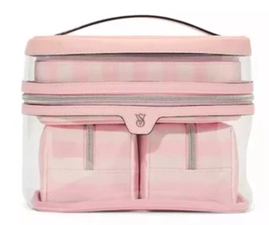 NEW Victoria’s Secret 4-Piece Train Case Makeup Bag Set Heritage Pink Stripe NWT - Picture 1 of 3