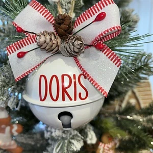 Personalized 3" Embellished Christmas White/Red Jingle Bell Ornaments New READ - Picture 1 of 4