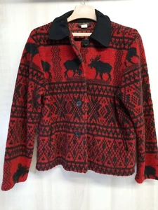 David Paul New York Sweater Jacket Women's Medium Red Fleece Cottage Moose - Picture 1 of 10