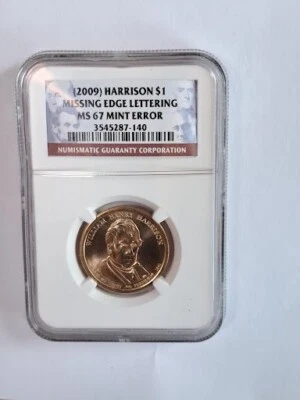 2009 Harrison $1 MSME67 NGC Mint Error - Image 1 of 2