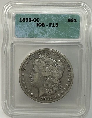 1893-CC Morgan Silver Dollar $1 Carson City Coin - Certified ICG F15 - Image 1 of 3