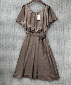 HD In Paris Anthropologie Midi Dress Size 6 Bronze Satin Belted Flutter Sleeve - Picture 1 of 11