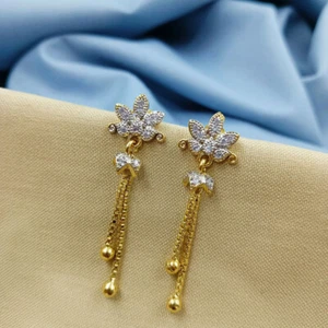 Elegant Silver and Gold Plated Flower Dangle Earrings American Diamonds Jewelry - Picture 1 of 2