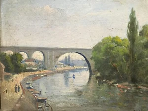 Charles Charquillon (XIX-XX) Miniaturmalerei Ansicht der Marne Nogent Paris - Bild 1 von 11