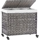 140L Large Laundry Basket with Wheels, Laundry Hamper with Lid and Removable ...