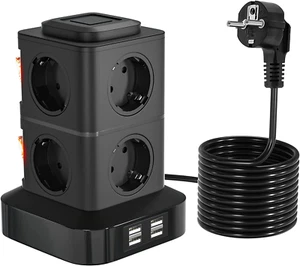 8 Fach Steckdosenleiste 4 USB Mehrfachsteckdose Steckdosenturm Multi Steckdosen - Bild 1 von 8