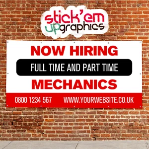 NOW HIRING Mechanic Job Advert PVC Outdoor Banner Sign Red Recruitment Car - Picture 1 of 18