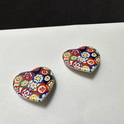 Huge Statement Multi Color Colorful Ceramic Heart Clip On Earrings - Image 1 of 4