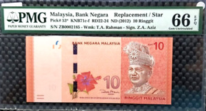 PMG 66EPQ  MALAYSIA,Bank Of Negara 10 Ringgit Replacement/StarZB(+1 note) #10633