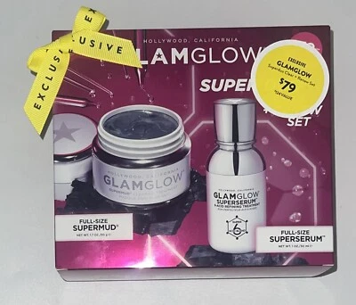 GlamGlow Superduo Clear & Renew Tamaño Completo 1.7 OZ Supermud & Supersuerum Set NUEVO Foto 1 de 2