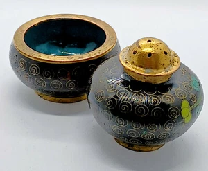Salero-pimienta chino Cloisonne y salero delicado diseño de flores (CCBlk - Imagen 1 de 8