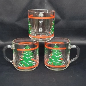 Waechtersbach Christmas Tree Glass Coffee Mugs Set of 3 Clear Red Green Luminarc - Picture 1 of 4